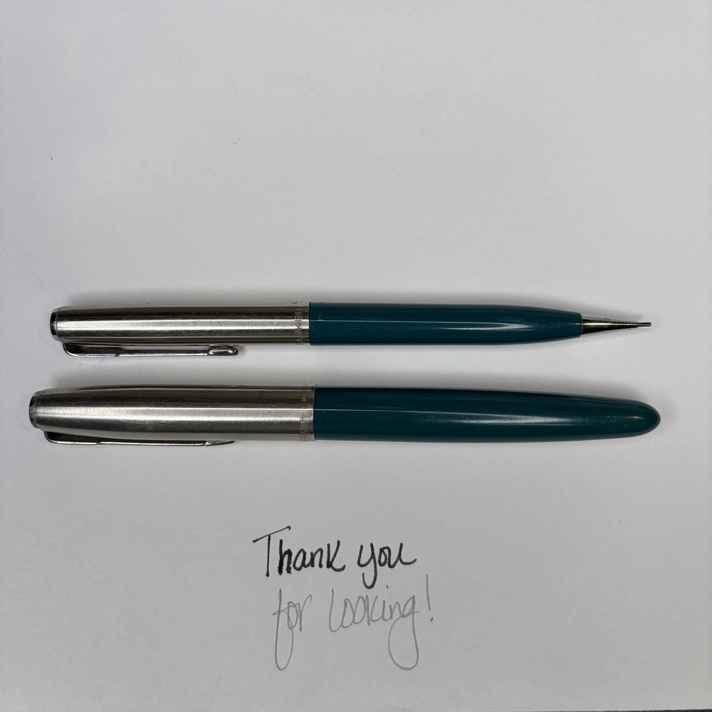 Vintage Parker 21 Fountain Pen & Twist Mechanical Pencil Set Turquoise Blue